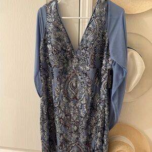 R&M Richards Blue and Silver Wedding Dress